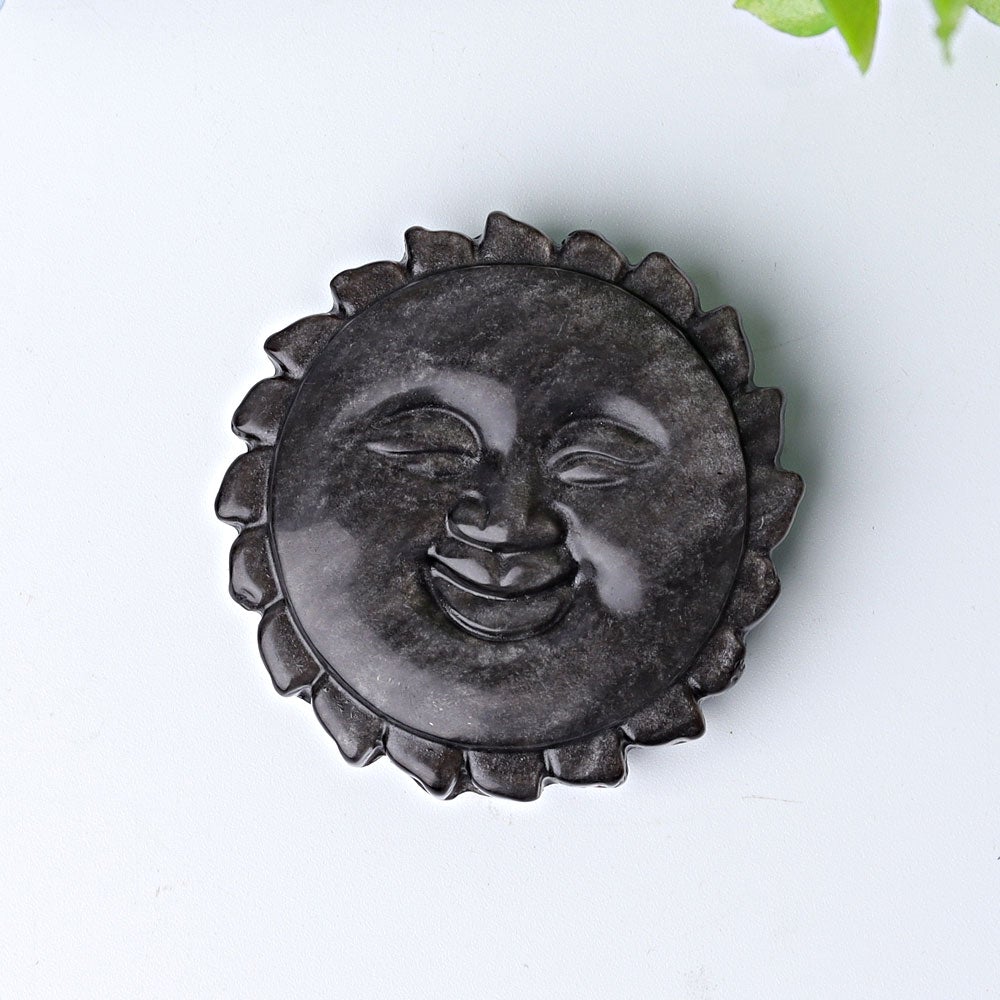 2" Silver Obsidian Sun Face Crystal Carving Best Crystal Wholesalers