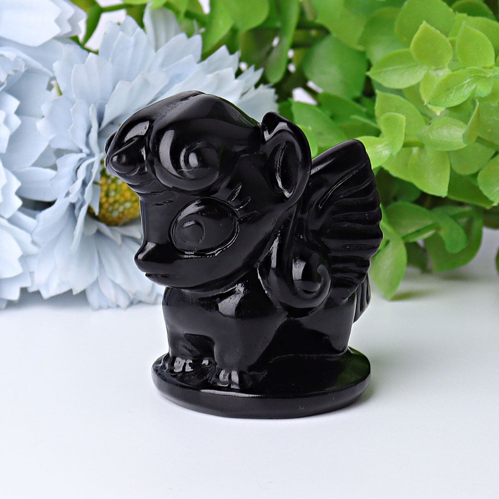 2.3" Black Obsidian Unicorn Crystal Carvings Animal Bulk Best Crystal Wholesalers