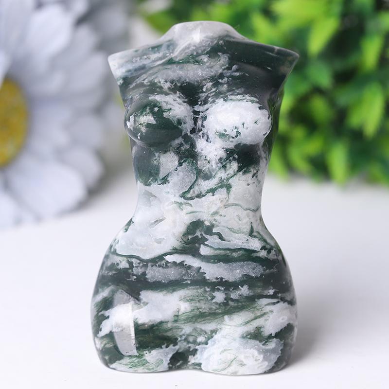 3“ Moss Agate Woman Model Body Crystal Carvings Best Crystal Wholesalers