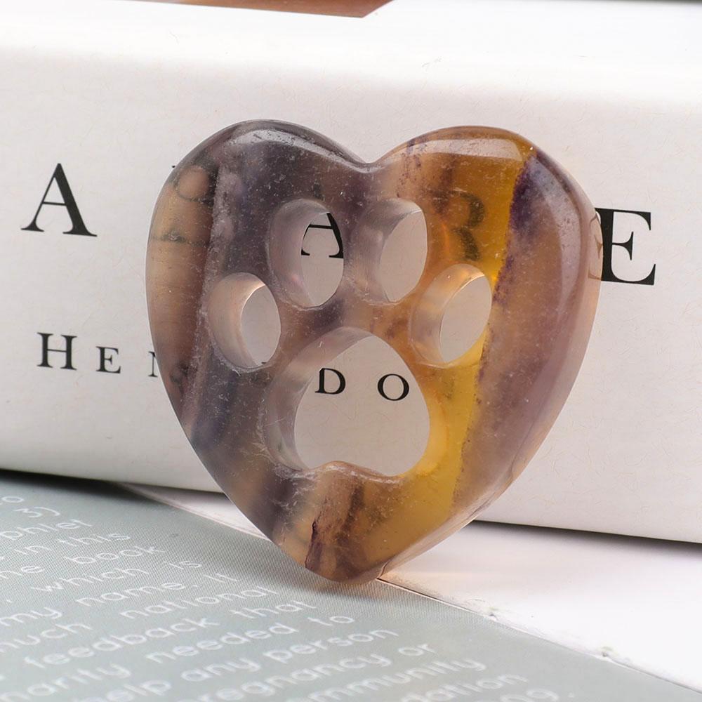 Fluorite Heart Shape with Claw Crystal Carving