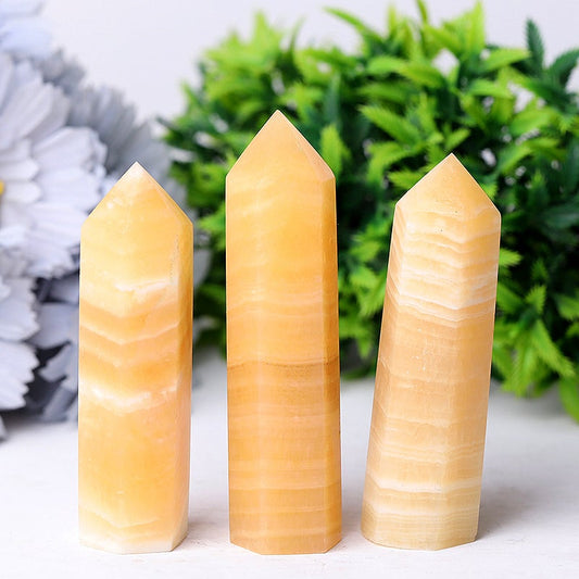 Set of 3 Orange Calcite Towers Points Bulk Best Crystal Wholesalers