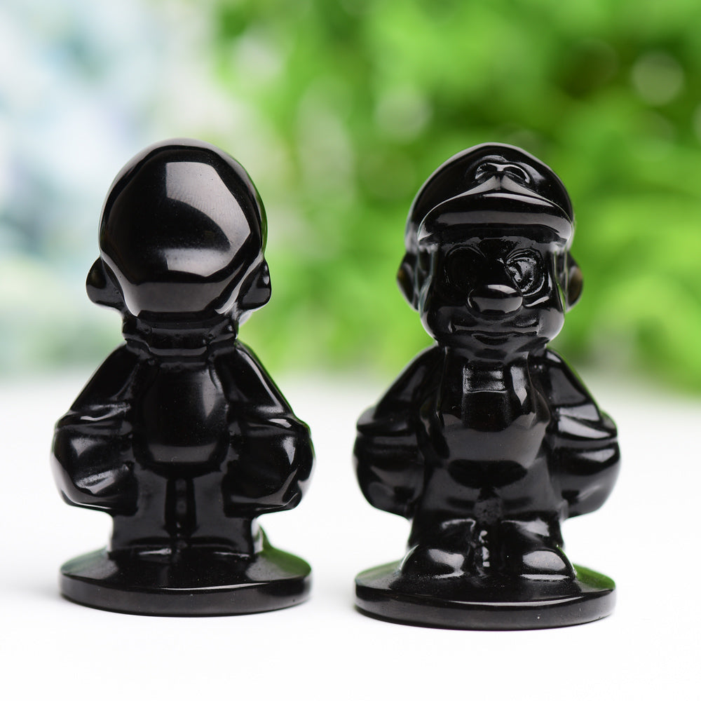 2.6" Black Obsidian Mario Crystal Carving Cartoon Bulk Best Crystal Wholesalers