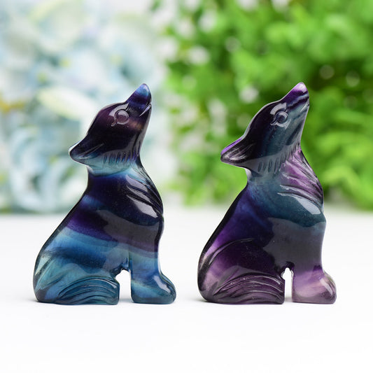 3.0" Rainbow Fluorite Wolf Animal Bulk Best Crystal Wholesalers