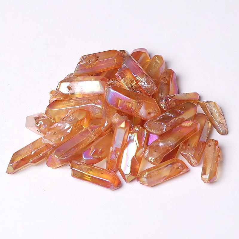 Drilled Orange Aura Quartz Crystal Points Raw Rough Clear Rock Quartz Sticks