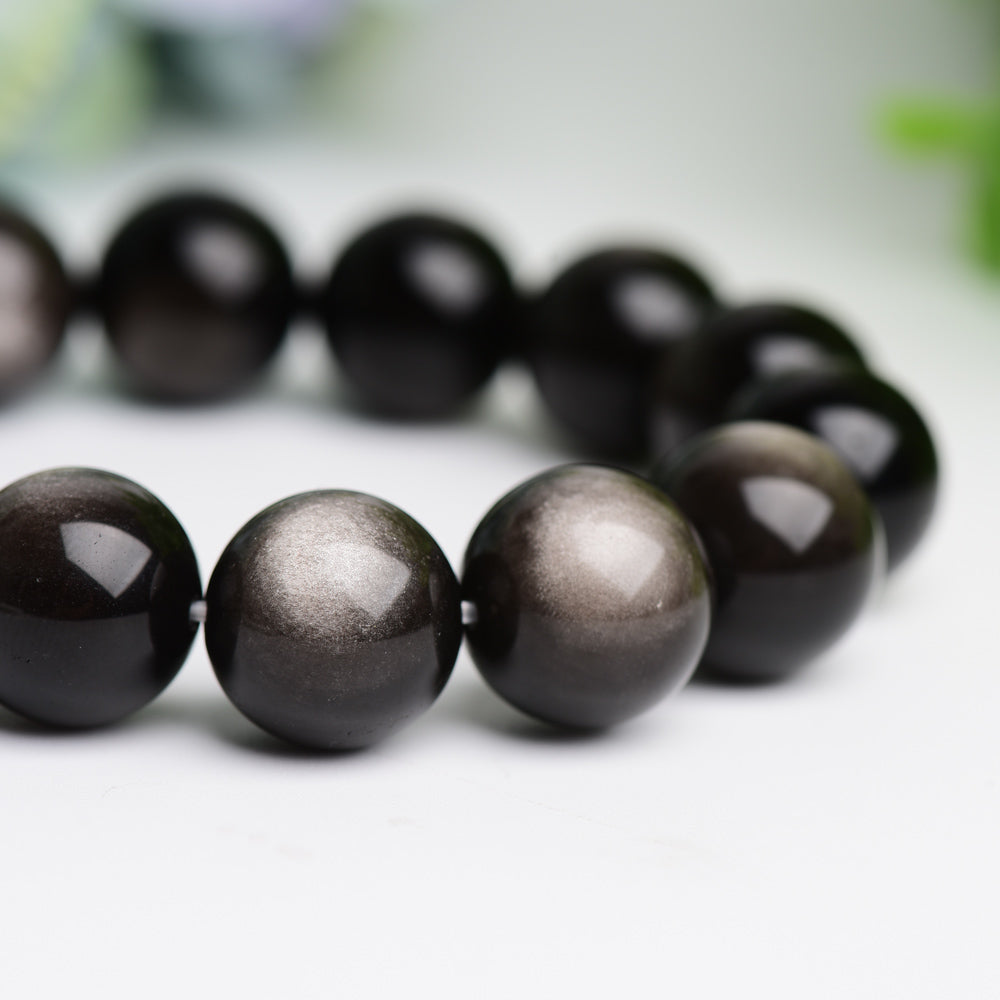 16mm Silver Obsidian Bracelet For Sale in Bulk -Wholesale