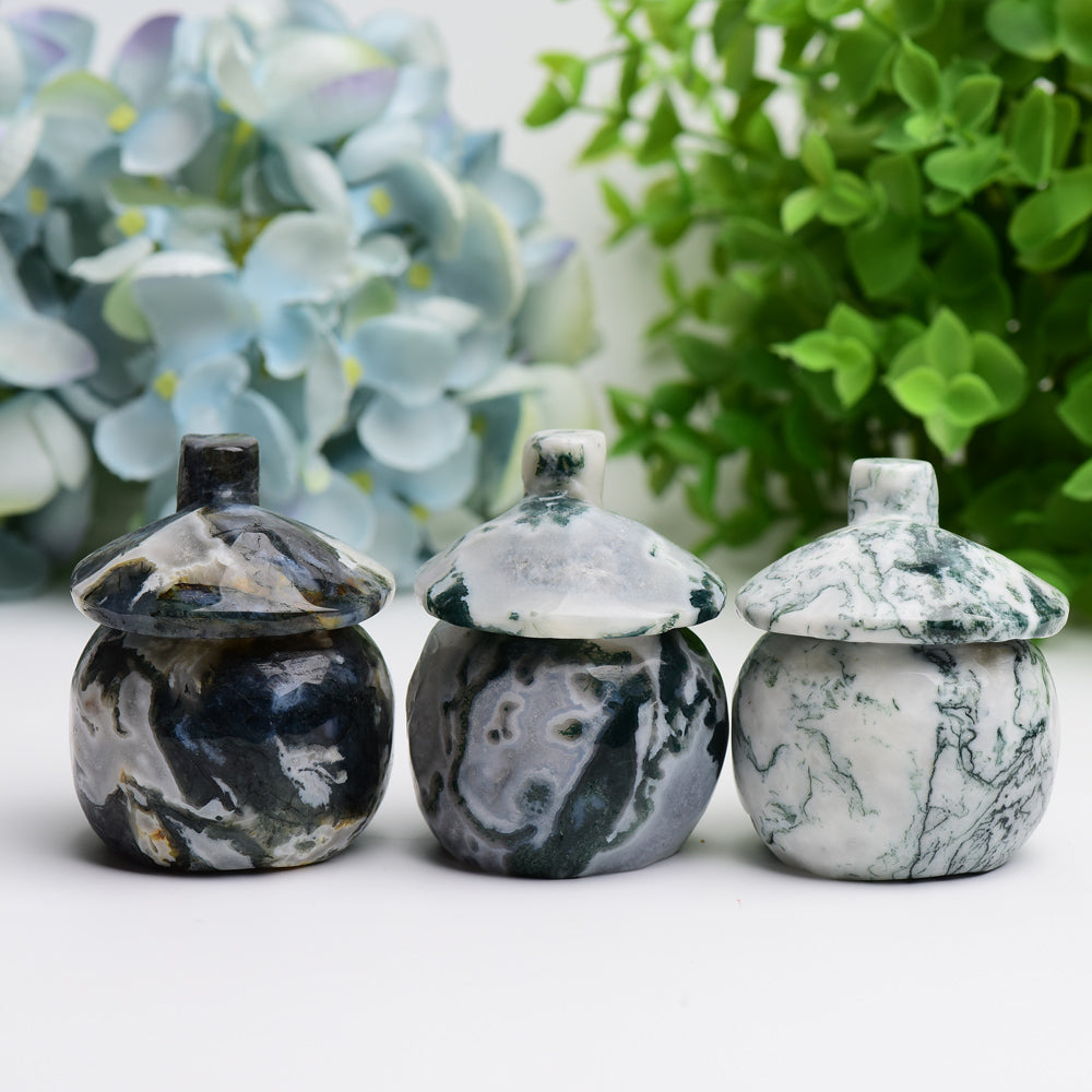 2.5" Moss Agate Mushroom House Crystal Carving Plants Free Form Bulk Best Crystal Wholesalers