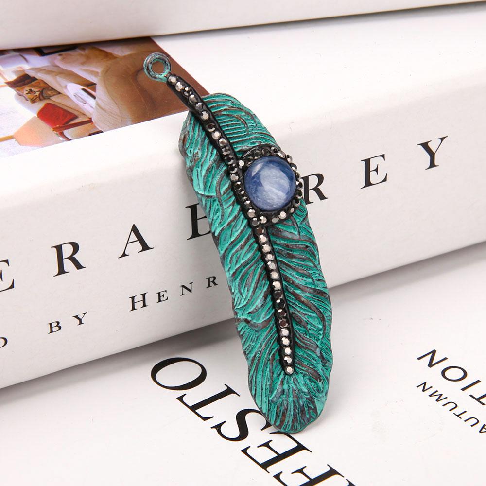 Metal Feather Shape Pendant with Kyanite Best Crystal Wholesalers