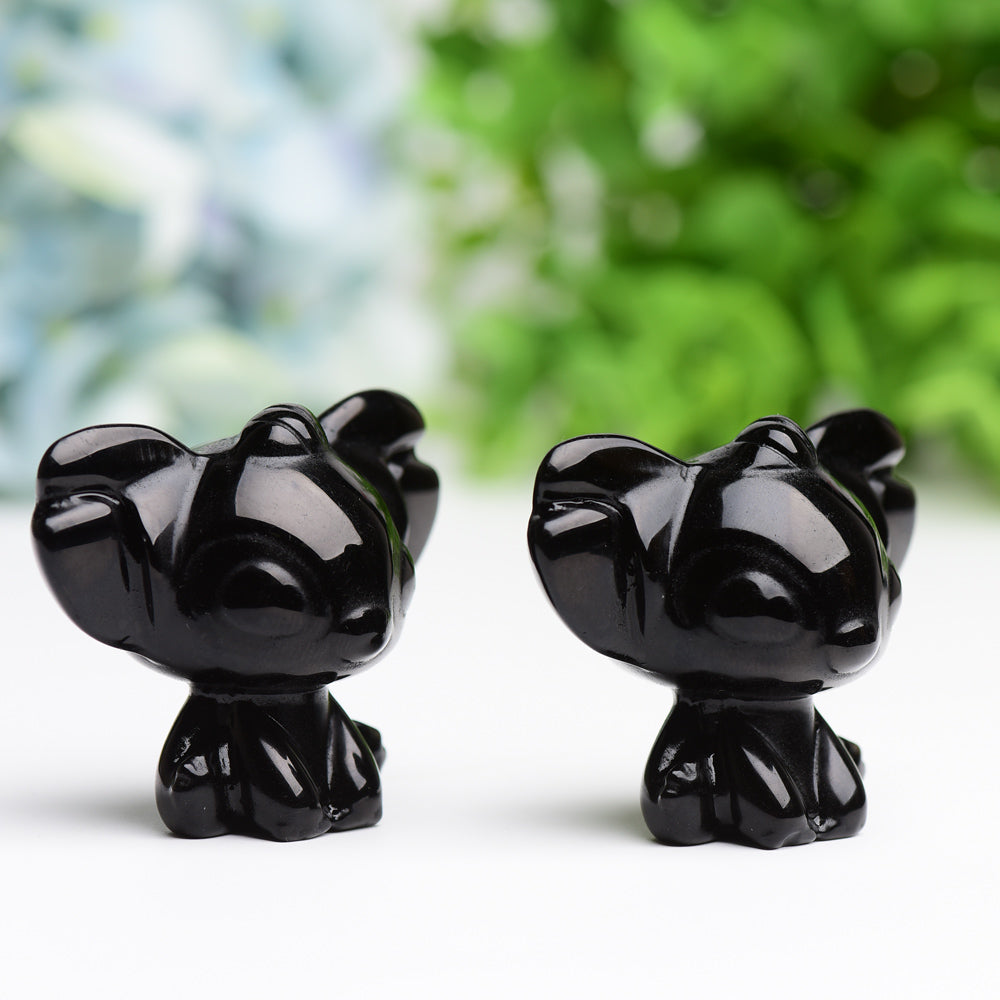 1.7" Black Obsidian Stitch Crystal Carving Cartoon Bulk Best Crystal Wholesalers