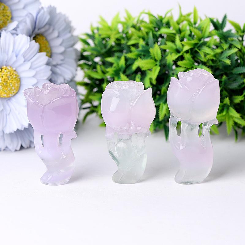 3" Natural Fluorite Rose Flower Carving for Collection Plants Bulk Best Crystal Wholesalers