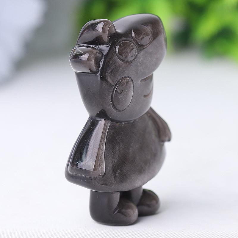 1.8" Silver Obsidian Peppa Pig Crystal Carvings Cartoon Bulk Best Crystal Wholesalers