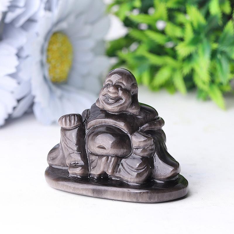 2.4" Silver Obsidian Buddha Crystal Carvings Model Bulk Best Crystal Wholesalers