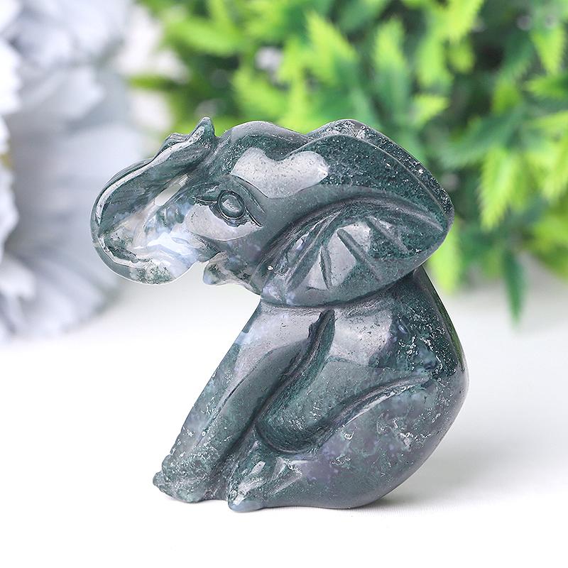 2" Moss Agate Elephant Crystal Carvings Animal Bulk Best Crystal Wholesalers