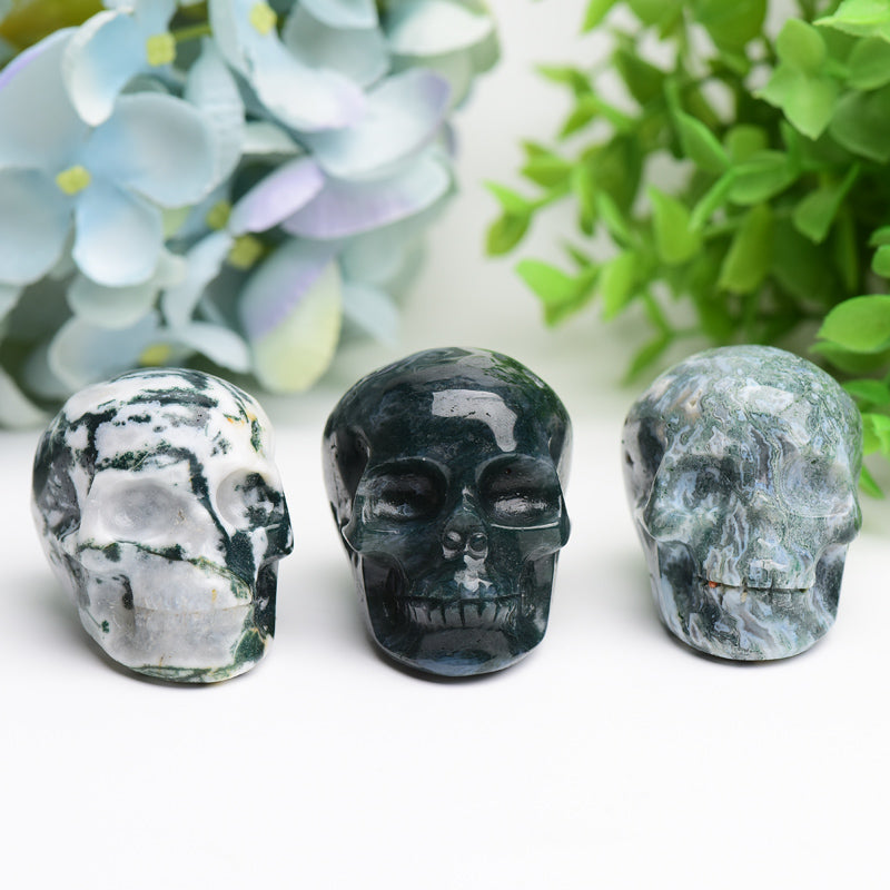 2.0" Moss Agate Crystal Carvings Skull Bulk Crystal wholesale suppliers