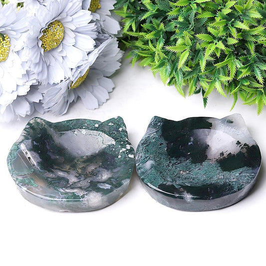 3.5" Moss Agate Cat Head Bowl Crystal Carvings Animal Bulk Best Crystal Wholesalers