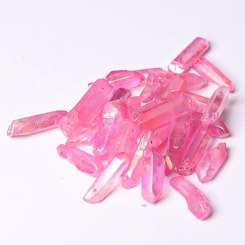 Drilled Pink Aura Quartz Crystal Points Raw Rough Clear Rock Quartz Sticks