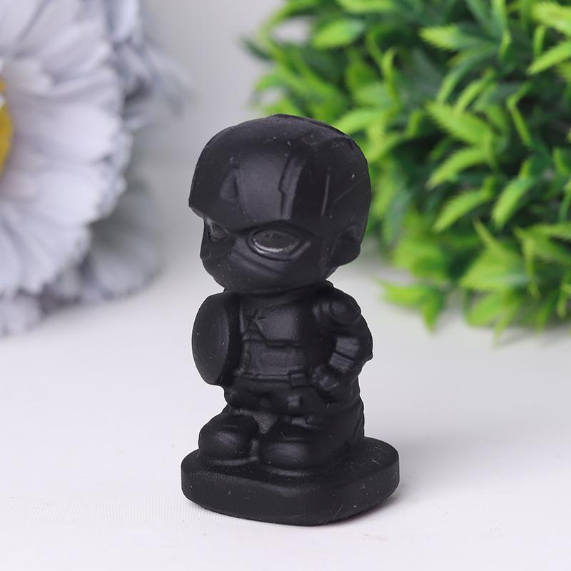 Black Obsidian Captain AmericaCrystal Carvings Cartoon Bulk Best Crystal Wholesalers