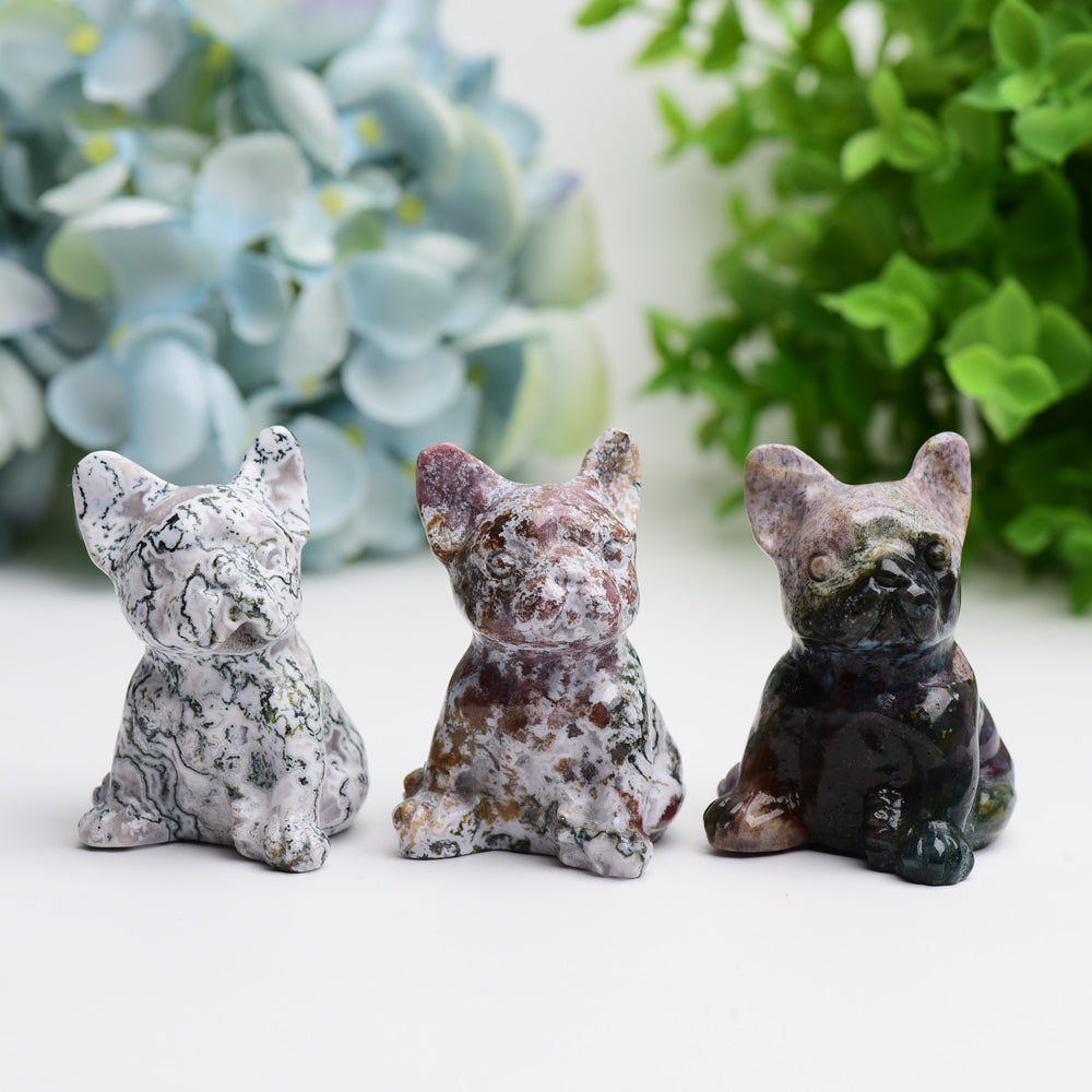 2.4" Moss Agate Bulldog Animal Crystal Carving Bulk Best Crystal Wholesalers