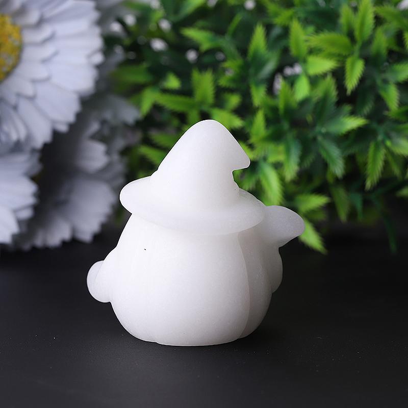 2.2" White Jade Pumpkin Ghost Crystal Carvings for Halloween Best Crystal Wholesalers