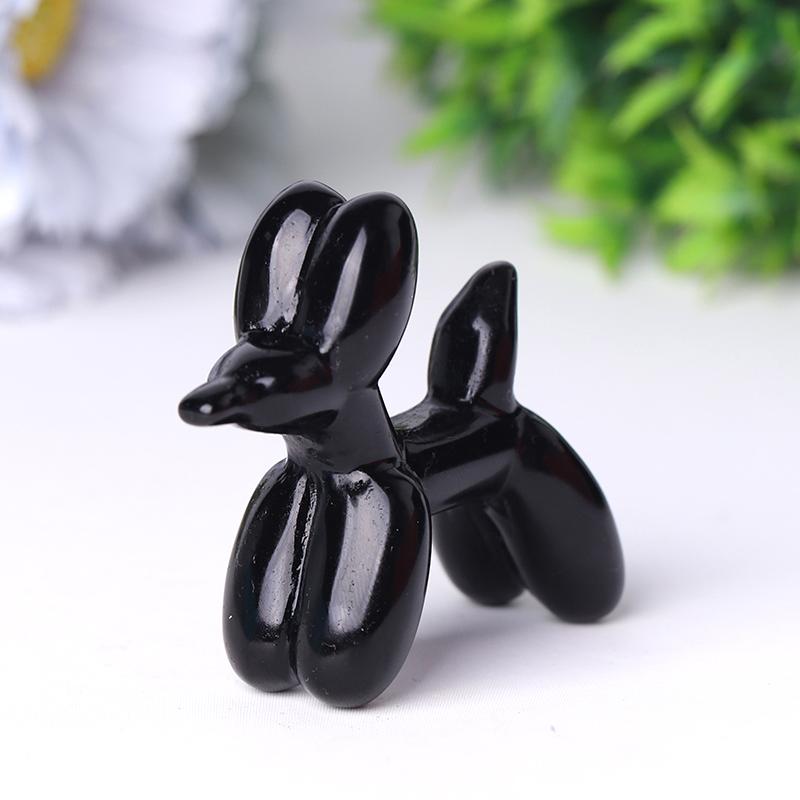 2.5" Black Obsidian Balloon Dog Crystal Carvings Animal Bulk Best Crystal Wholesalers