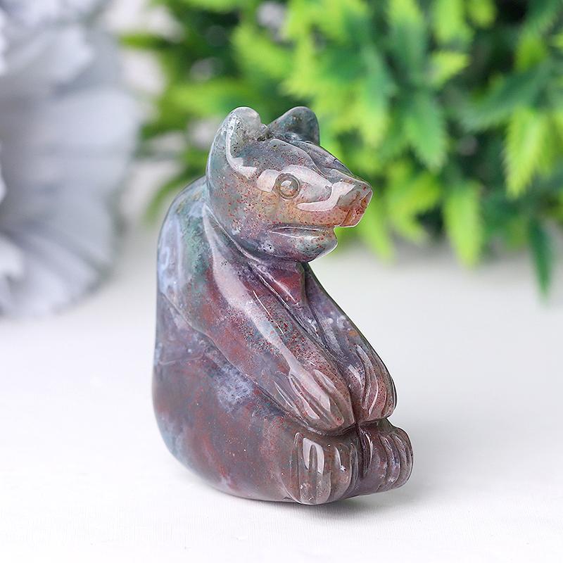 2" Moss Agate Bear Crystal Carving Animal Cartoon Bulk Best Crystal Wholesalers