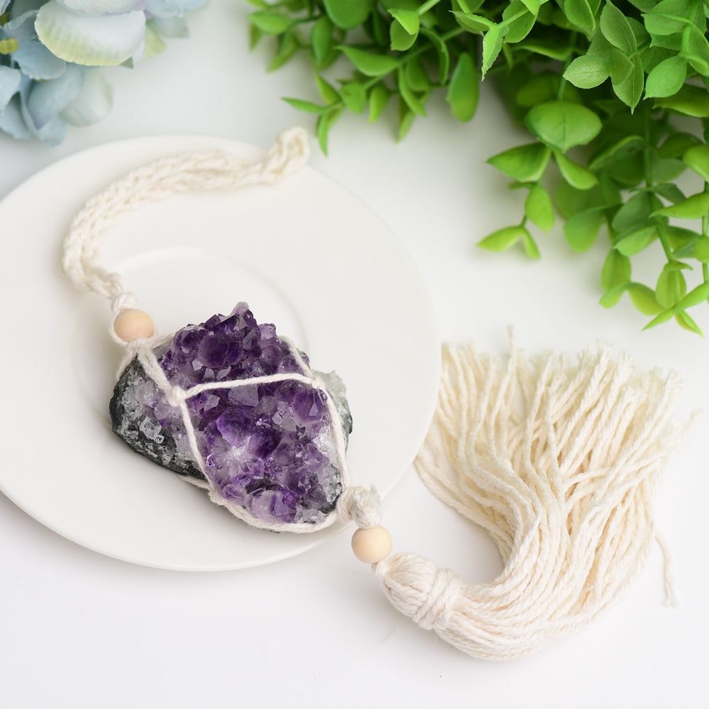 Amethyst Cluster Hanging with Cotton Rope Tassels Jewelry Bulk Best Crystal Wholesalers