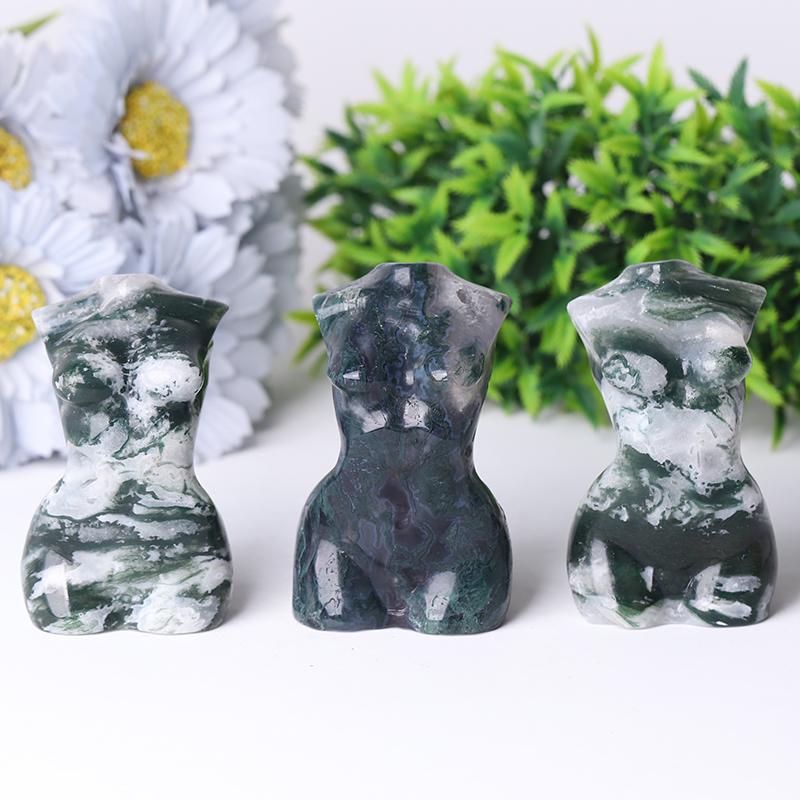 3“ Moss Agate Woman Model Body Crystal Carvings Best Crystal Wholesalers