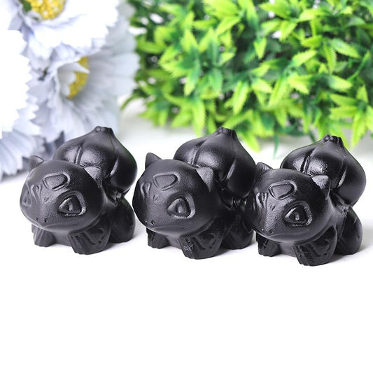 2" Black Obsidian Bulbasaur Crystal Carvings Cartoon Bulk Best Crystal Wholesalers