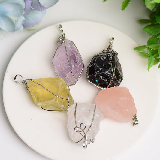 Raw Stone Crystal Pendant Bulk Best Crystal Wholesalers Amethyst Citrine Clear Quartz Black Obsidian Rose Quartz