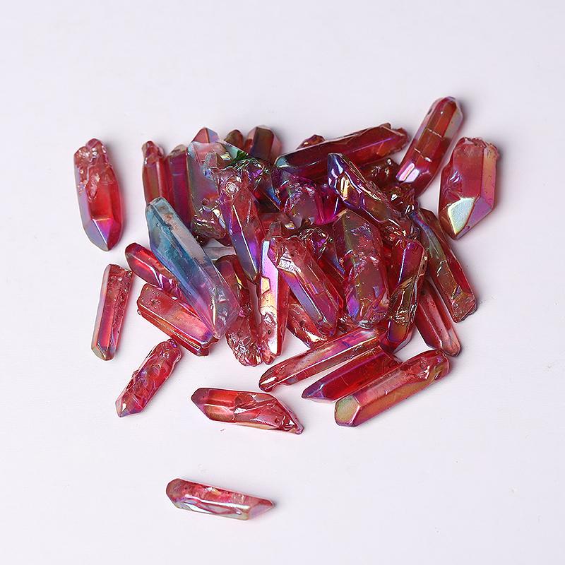 Drilled Red Aura Quartz Crystal Points Raw Rough Clear Rock Quartz Sticks