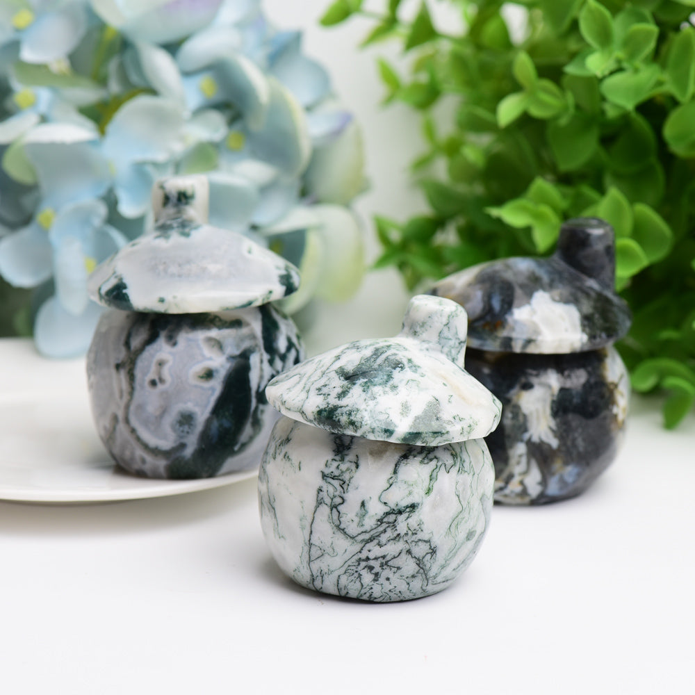 2.5" Moss Agate Mushroom House Crystal Carving Plants Free Form Bulk Best Crystal Wholesalers