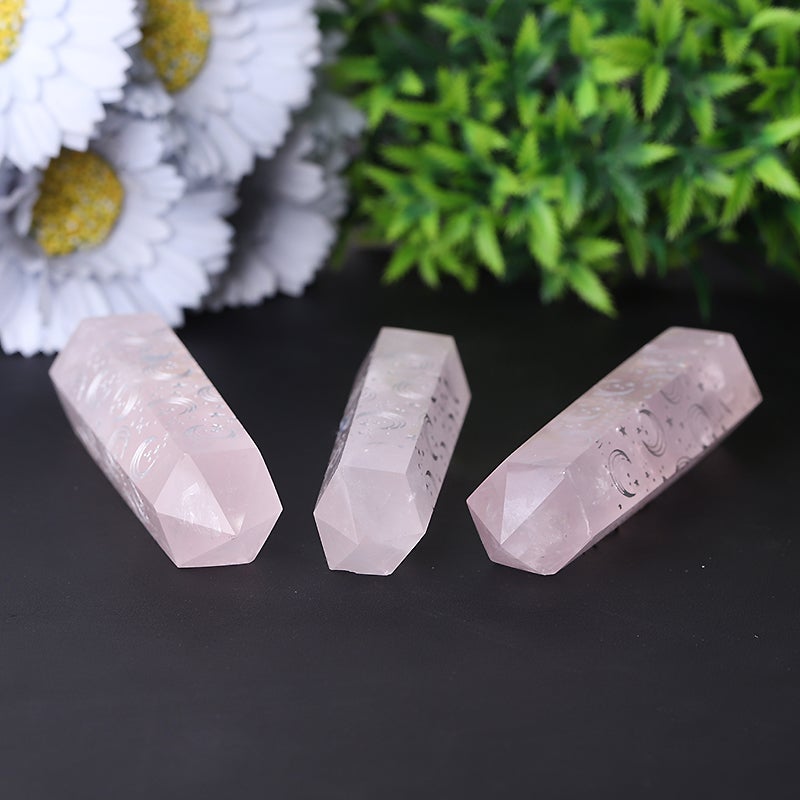 3.6" Rose Quartz with Moon Printing Crystal Towers Points Bulk Best Crystal Wholesalers