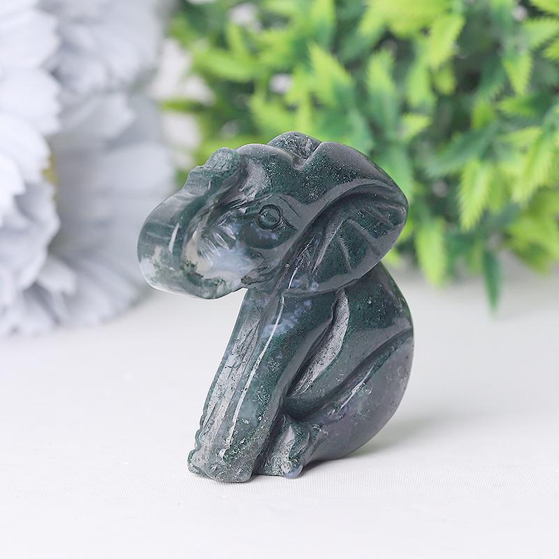 2" Moss Agate Elephant Crystal Carvings Animal Bulk Best Crystal Wholesalers