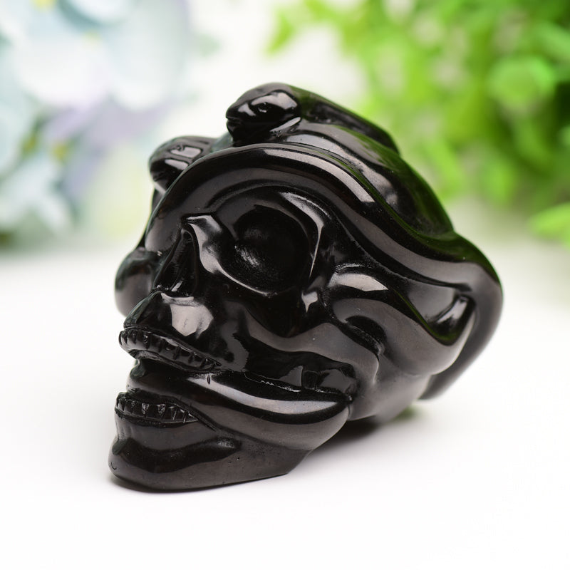 2.9" Black Obsidian Crystal Skull with Snake Decor for Halloween Bulk Crystal wholesale suppliers