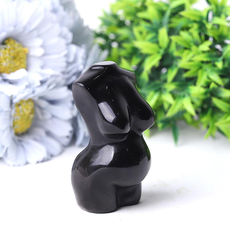 3" Black Obsidian Pregnant Woman Body Crystal Carvings Best Crystal Wholesalers