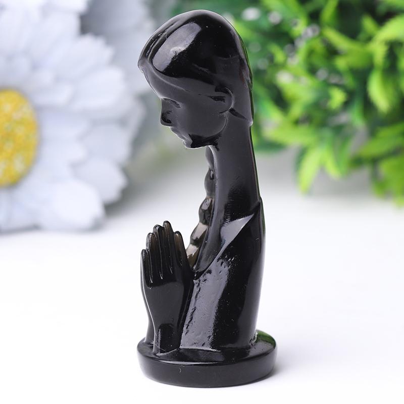 3" Black Obsidian Pray Woman Crystal Carvings Model Bulk Best Crystal Wholesalers