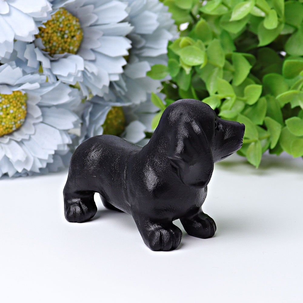 2.7" Black Obsidian Dog Crystal Carving Best Crystal Wholesalers