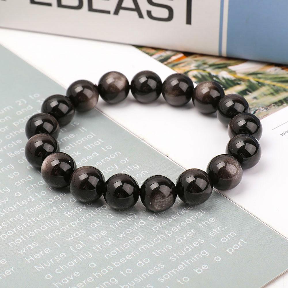 12mm Silver Obsidian Bracelet Best Crystal Wholesalers