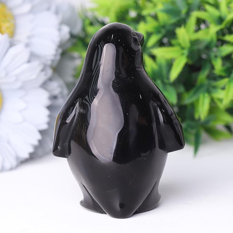 3.2" Silver Obsidian Penguin Crystal Carvings Animal Bulk Best Crystal Wholesalers