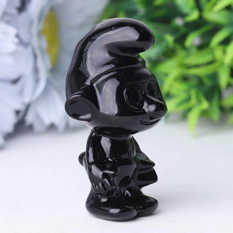 2.5" Black Obsidian Smurfs Crystal Carvings Cartoon Bulk Best Crystal Wholesalers