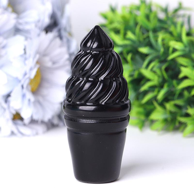 4" Black Obsidian Ice Cream Crystal Carvings Model Bulk Best Crystal Wholesalers