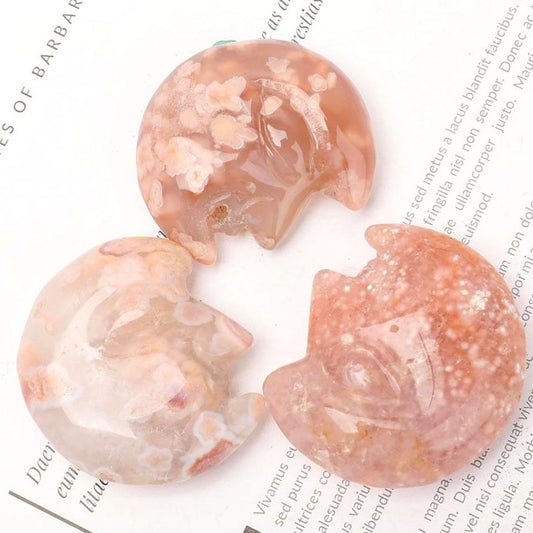 Set of 3 Flower Agate Moon Shape Carvings Plants Bulk Best Crystal Wholesalers