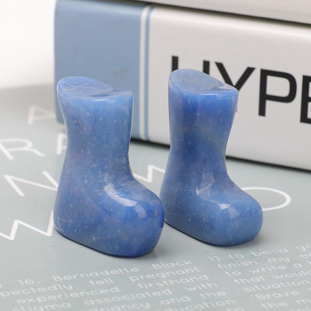 1.5" Set of 2 Blue Aventurine Boots Carvings for Christams Decor