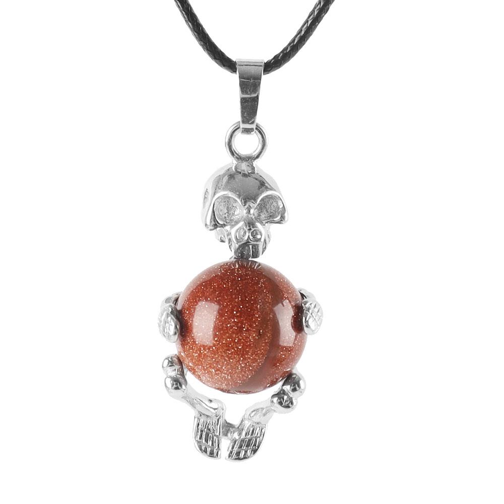 Silver Skeleton Wrapped Round Ball Gemstone Healing Crystal Pendant Best Crystal Wholesalers