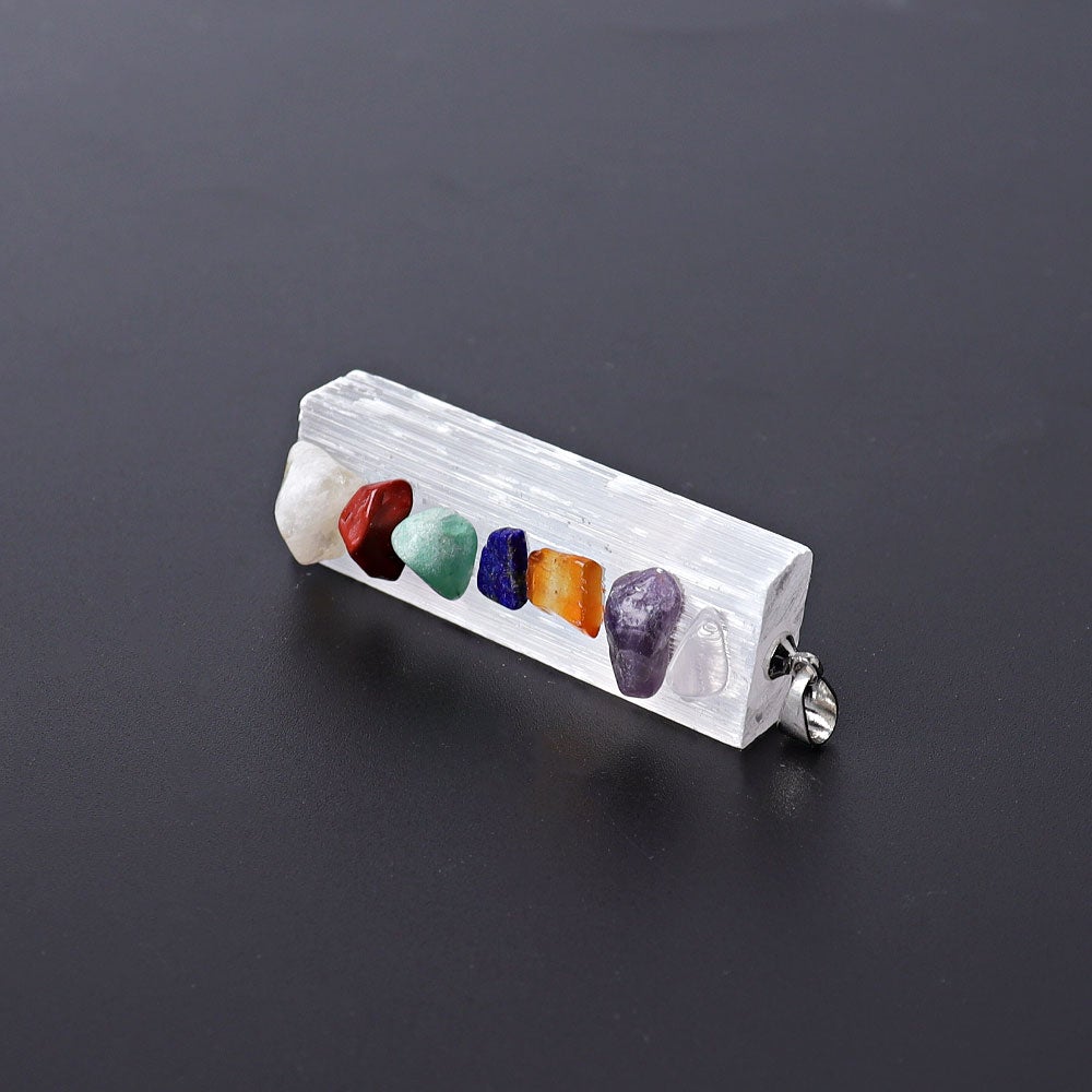 2" Selenite Stick with Chakra Decoration Pendant Best Crystal Wholesalers