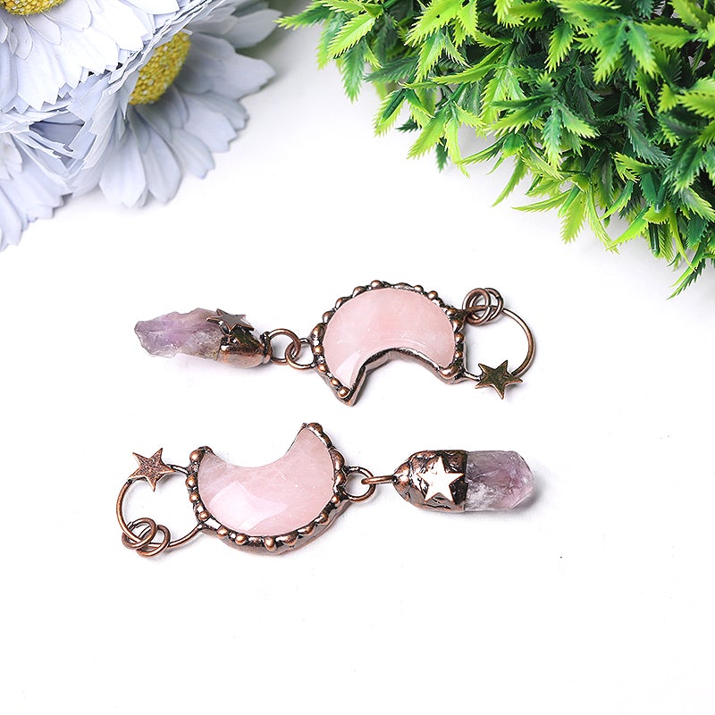 3.7" Rose Moon Amethyst Pendant Key Chain DIY Best Crystal Wholesalers