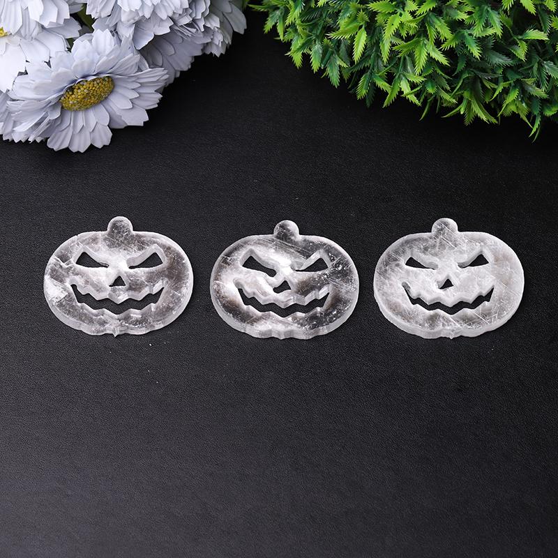 2.5" Selenite Pumpkin Face Hand Carving Halloween Gift Best Crystal Wholesalers