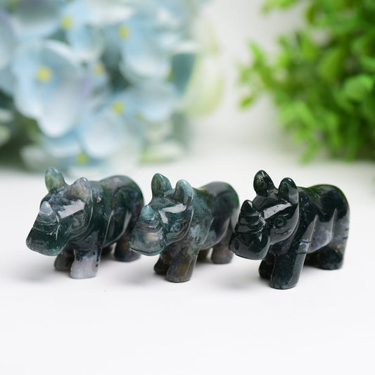 2.2" Moss Agate Rhinoceros Animal Crystal Carving Bulk Best Crystal Wholesalers