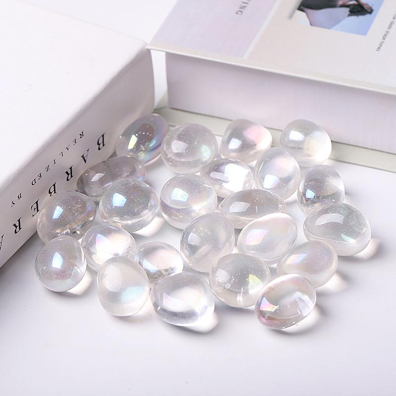 0.1kg 20mm-30mm Hot Sale Angle Aura Clear Quartz bulk tumbled stone Best Crystal Wholesalers