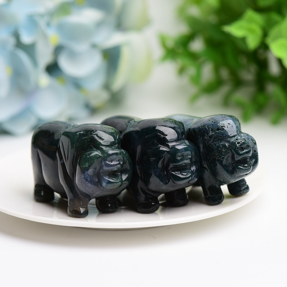 2.1" Moss Agate Pig Animal Crystal Carving Bulk Best Crystal Wholesalers