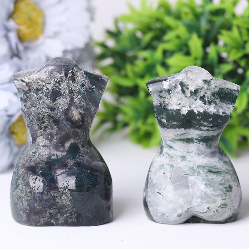 3“ Moss Agate Woman Model Body Crystal Carvings Best Crystal Wholesalers